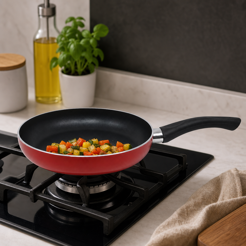 72 Pieces Red 20 cm Aluminium Non-Stick Frying Pan with Black Handle