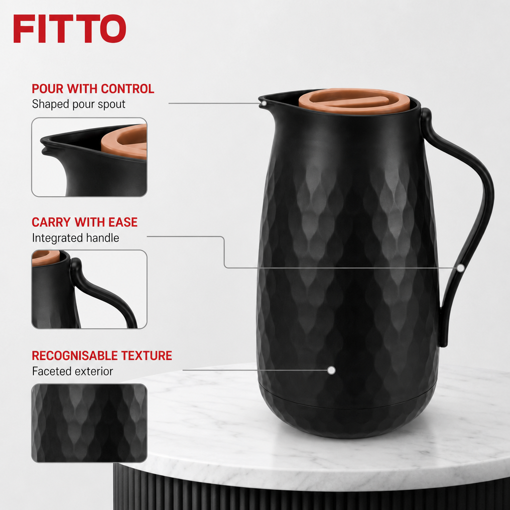 72 Pieces 1-Litre Textured Vacuum Flask with Handle and Pour Spout, Black or White, 1 Piece