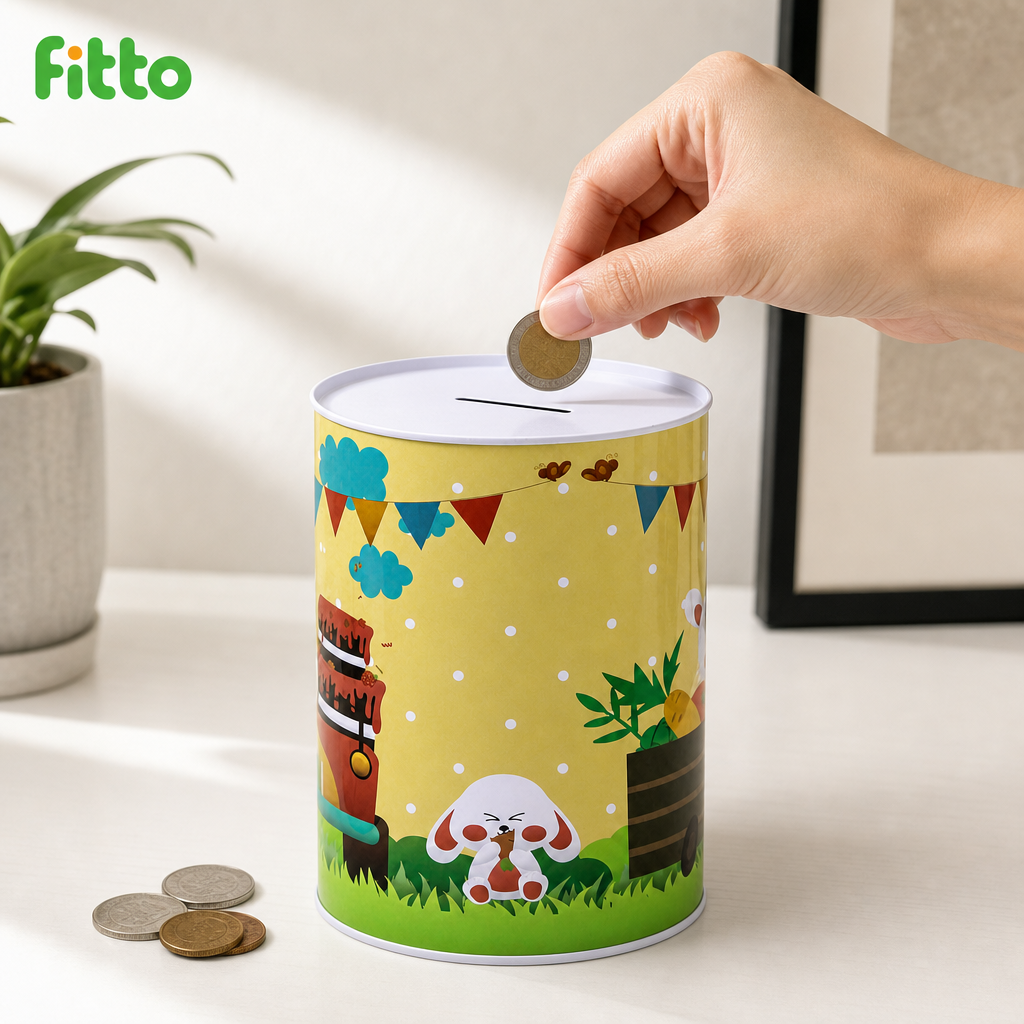 120 Pieces Round Metal Coin Box, Animal Cartoon Design with Coin Slot, 13.5 × 17.5 cm