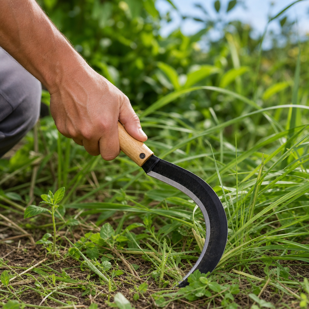 96 Pieces Curved Garden Sickle with Wooden Handle, 35 cm, Black and Wood, 1 Piece