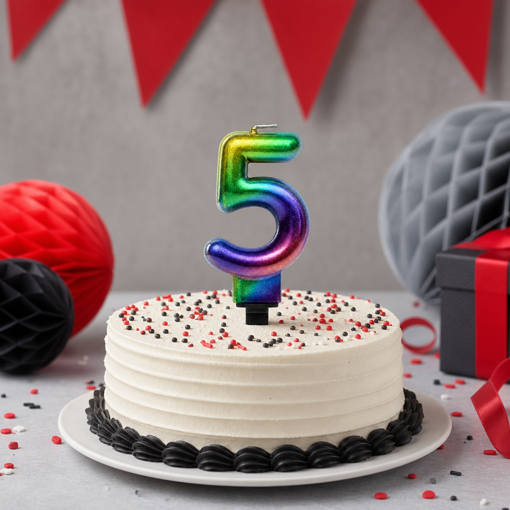 240 Pieces Rainbow Metallic Number 5 Cake Candle, 3 in, 1 Piece