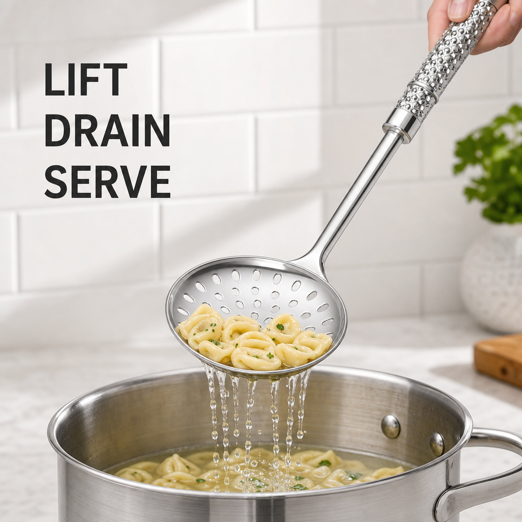 120 Pieces Silver Stainless Steel Skimmer Spoon, Perforated Kitchen Strainers, 35 x 8 cm, 1 Piece