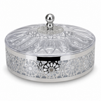 72 Pieces Clear Round Sectioned Serving Bowl with Lid and Silver Floral Metal Frame, 34 x 34 x 24 cm