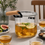 60 Pieces Glass Kettle and Teapot 4.5 L Clear and Black with Wooden Handle, 1 Piece