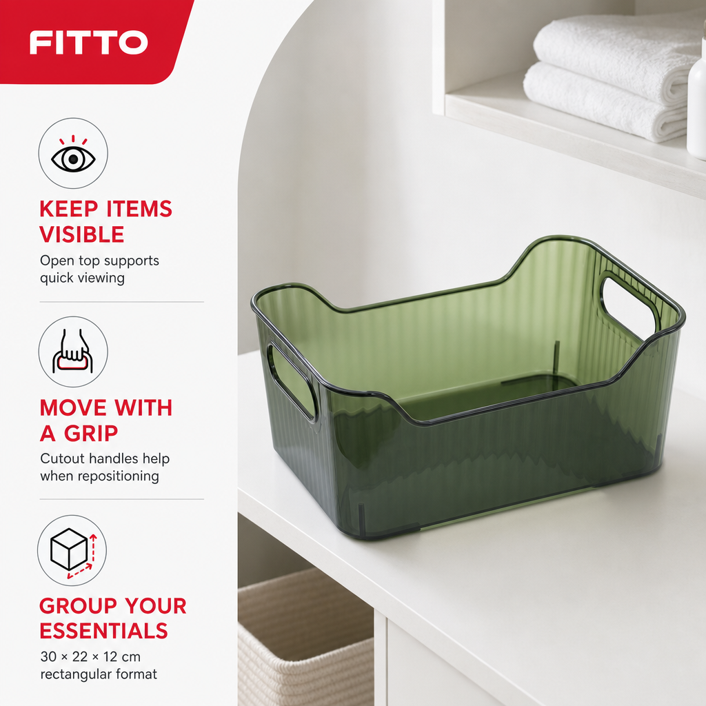 96 Pieces Rectangular Plastic Storage Box with Cutout Handles, Green or Clear, 30 × 22 × 12 cm