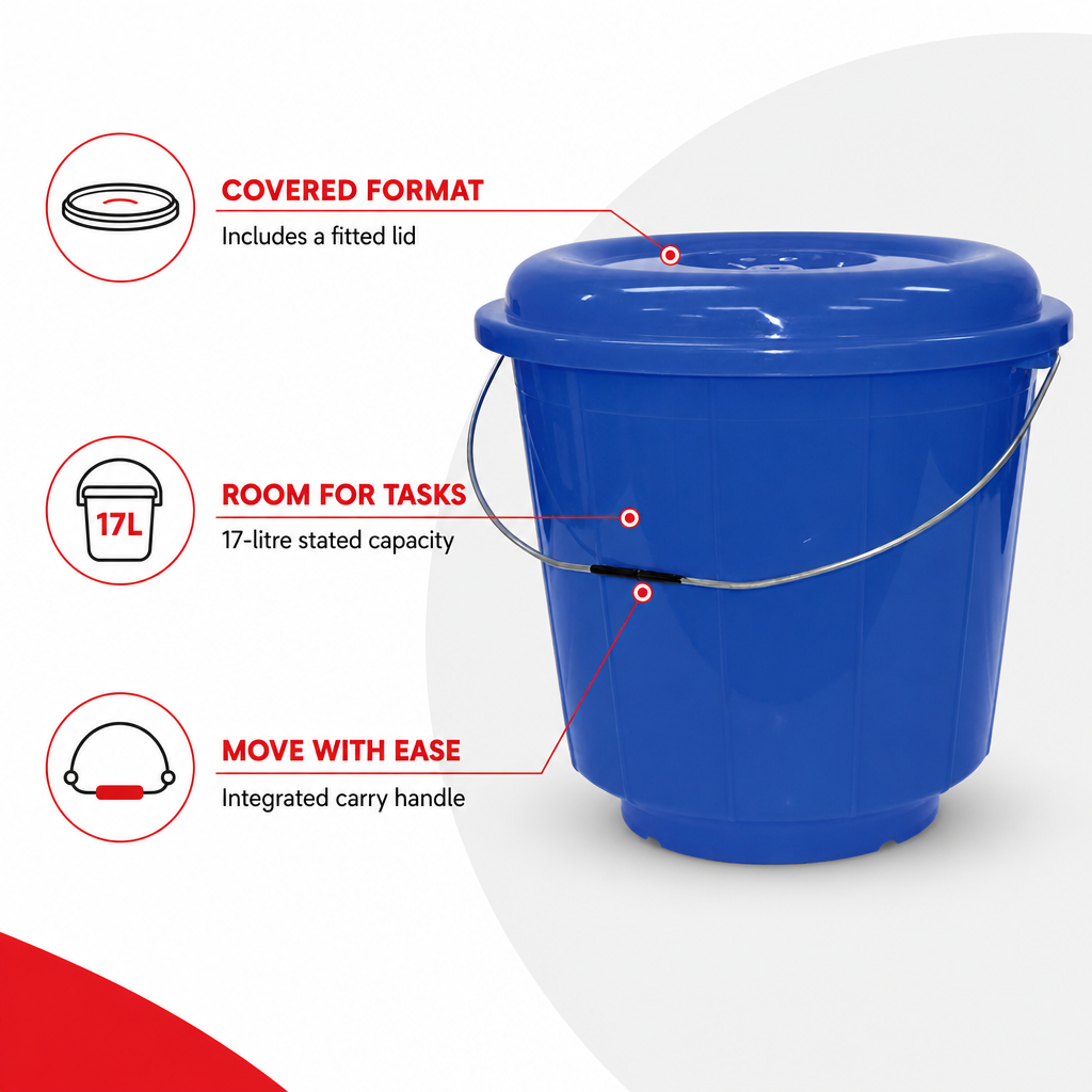 96 Pieces Plastic Bucket with Lid and Carry Handle, 17 Litre, Blue
