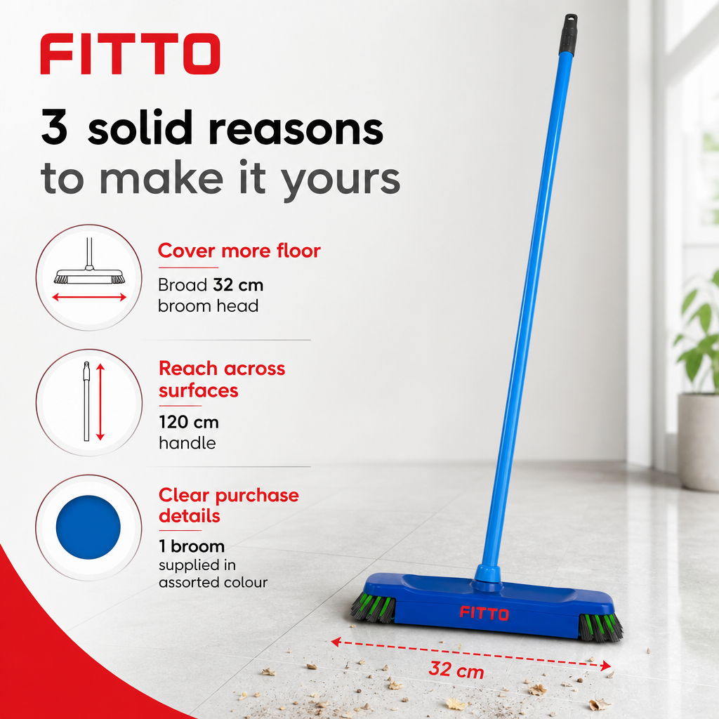 96 Pieces Hard Floor Broom with Iron Handle, 120 cm, Assorted Colour
