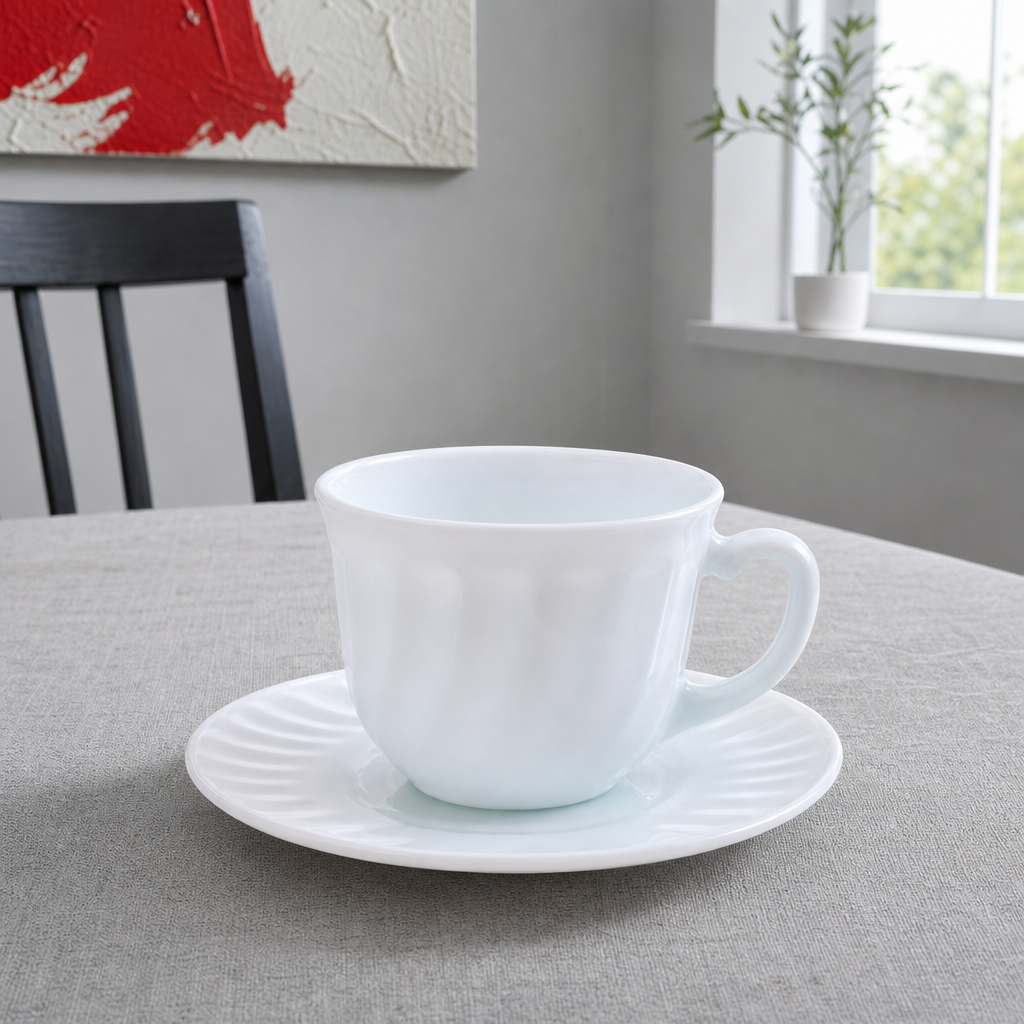 72 Pieces Opal Glass Coffee Cups with Saucers, 190 ml, 6-Piece Pack