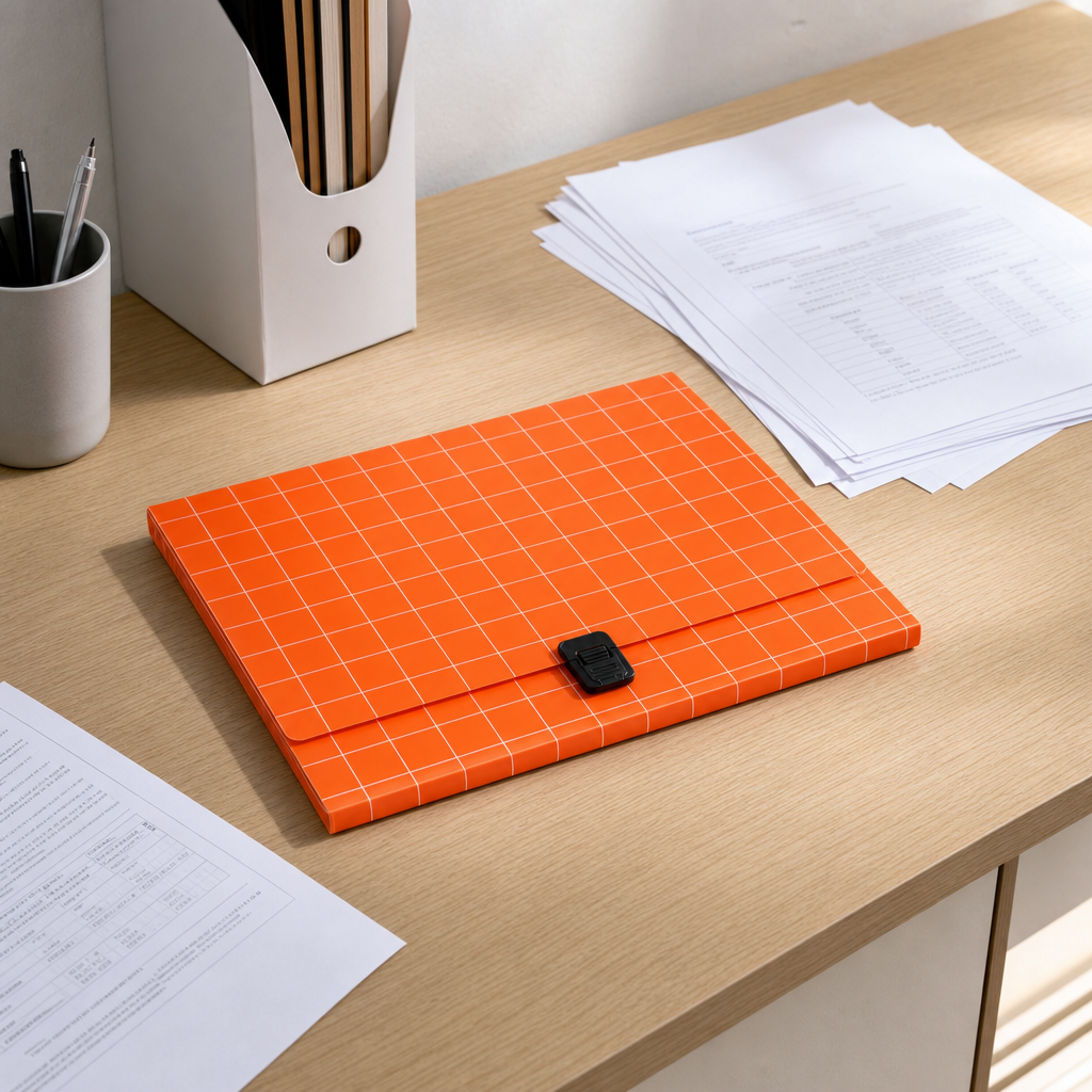 96 Pieces Orange Grid A4 Document Folder with Snap Lock Closure, 1 Piece