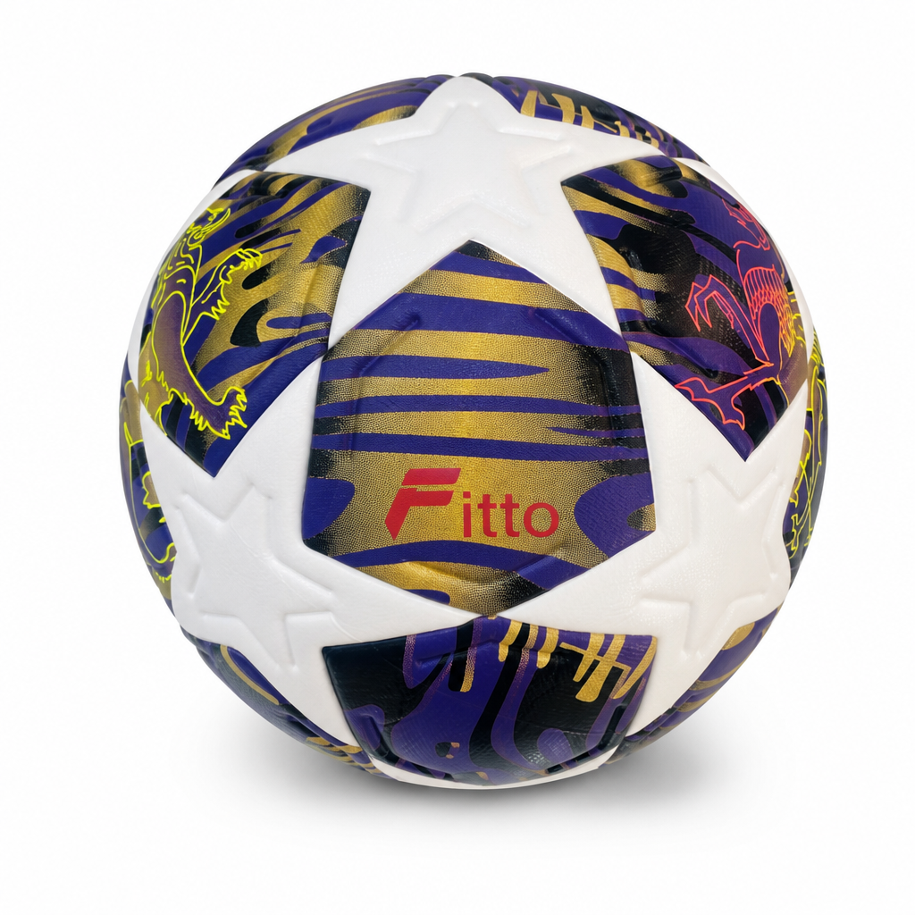 60 Pieces Football Size 5, White with Purple, Gold and Black Star Panel Design
