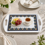 96 Pieces Melamine Rectangular Serving Trays with Handles, 18 Inch, Ornate Border Design