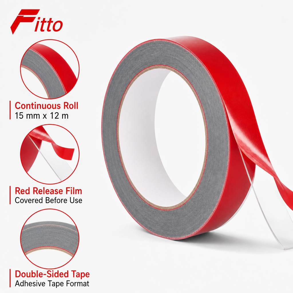 120 Pieces Grey Double-Sided Mounting Tape with Red Release Film, 15 mm x 12 m