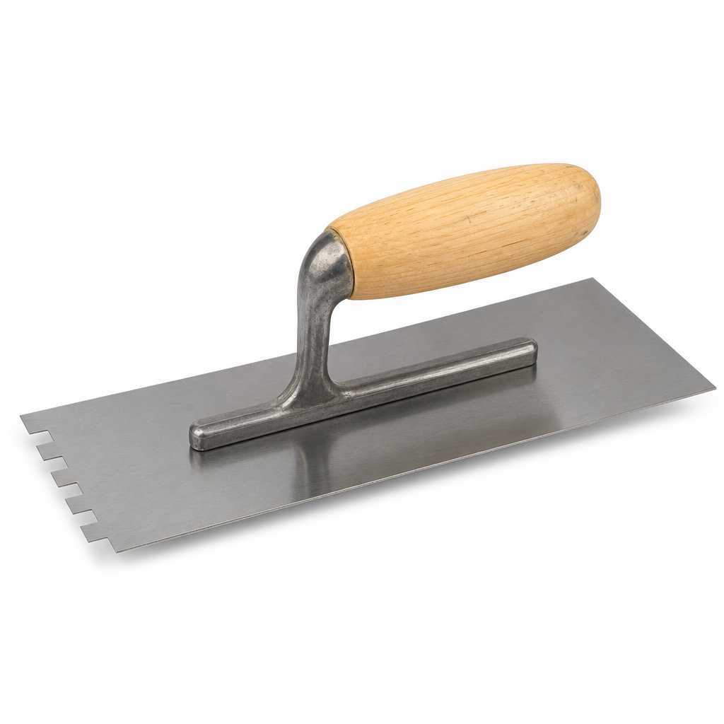 96 Pieces Stainless Steel Flooring and Tiling Notched Trowels with Wooden Handle, 28 x 12 cm, 1 Piece