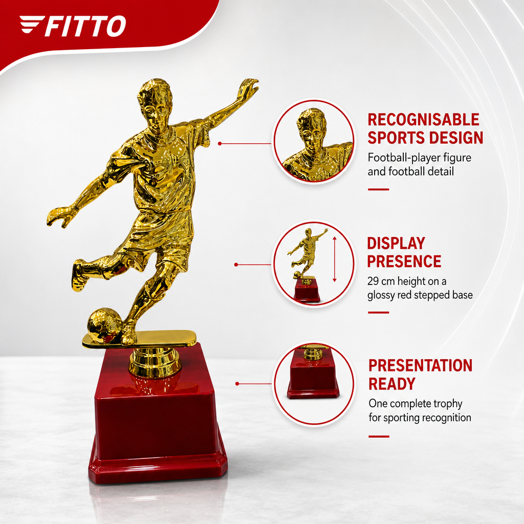 72 Pieces Football Player Trophy, 29 cm, Gold-Tone Sports Award with Red Base
