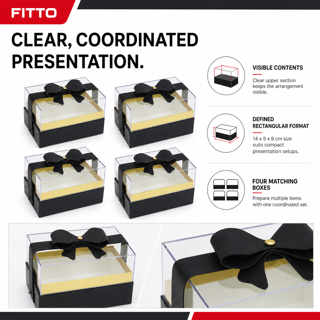 72 Pieces Acrylic Presentation Boxes with Black Ribbon, Rectangular 14 x 9 x 9 cm, Set of 4