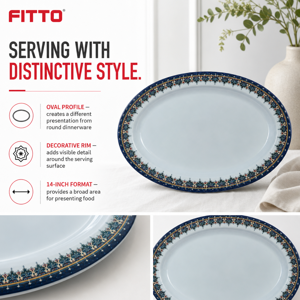 96 Pieces Melamine Oval Plate, 14 Inch, Decorative Rim Design for Serving and Dining