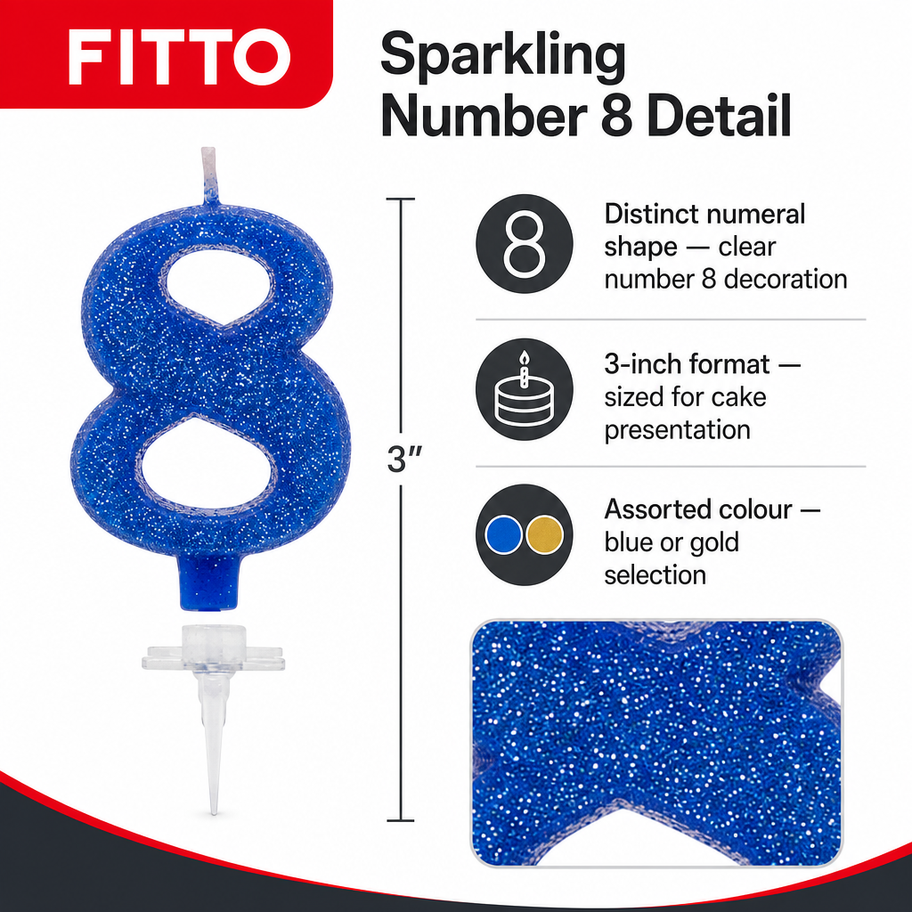 240 Pieces Assorted Colour Sparkling Number 8 Cake Candle, 3 in, 1 Piece