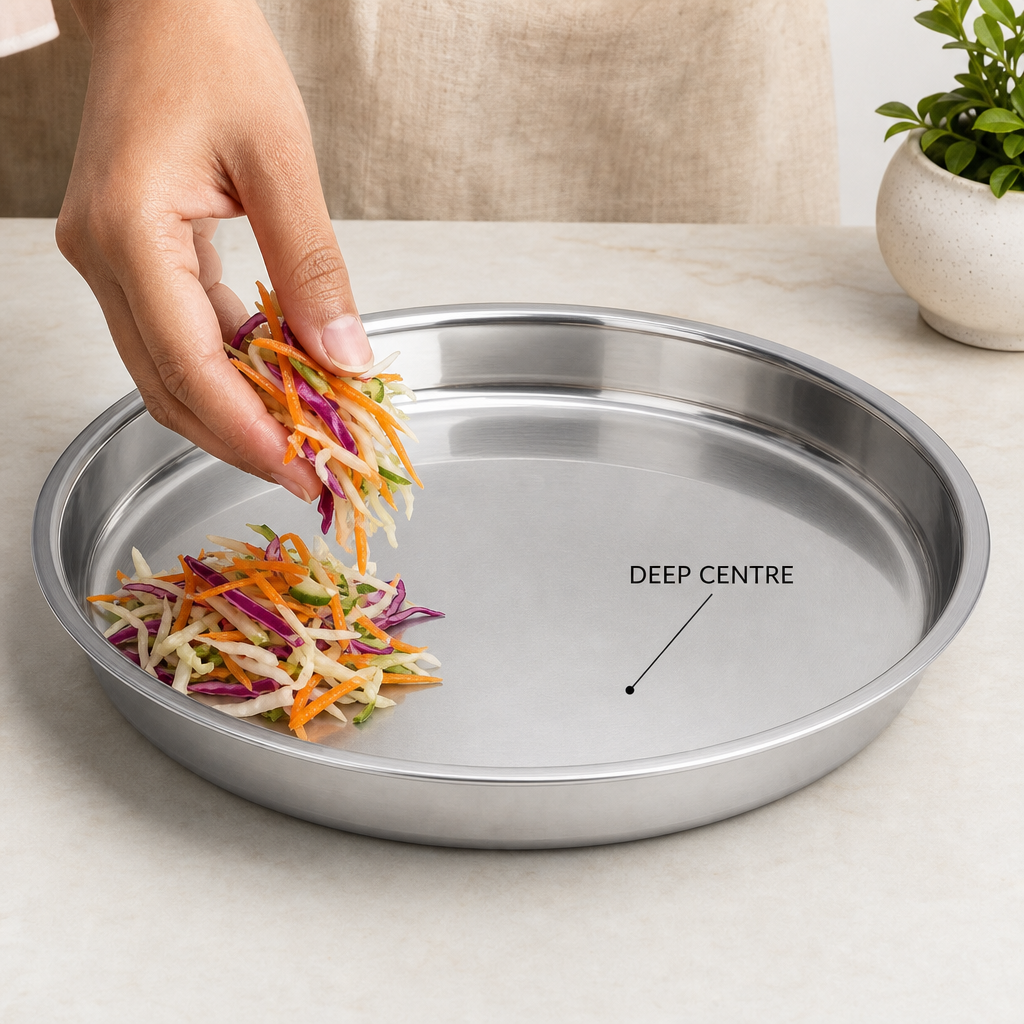 96 Pieces Stainless Steel Round Deep Plate with Wide Rim, 26 cm, 1 Piece