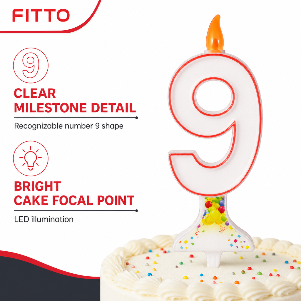 120 Pieces Mixed Colour LED Number 9 Cake Candle for Birthday Celebrations