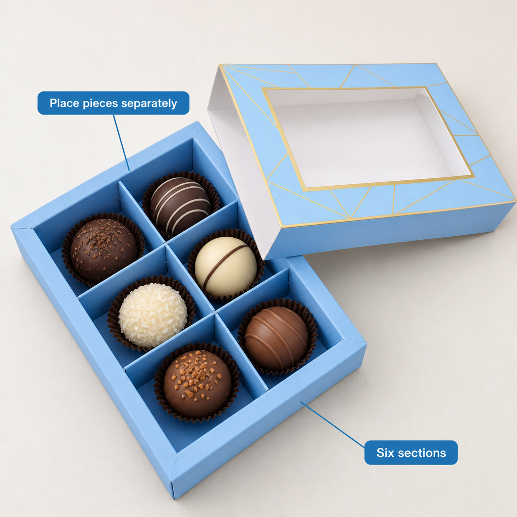 144 Pieces Chocolate Box with 6 Compartments, Blue, 14.5 x 10.5 x 3.5 cm, 1 Piece