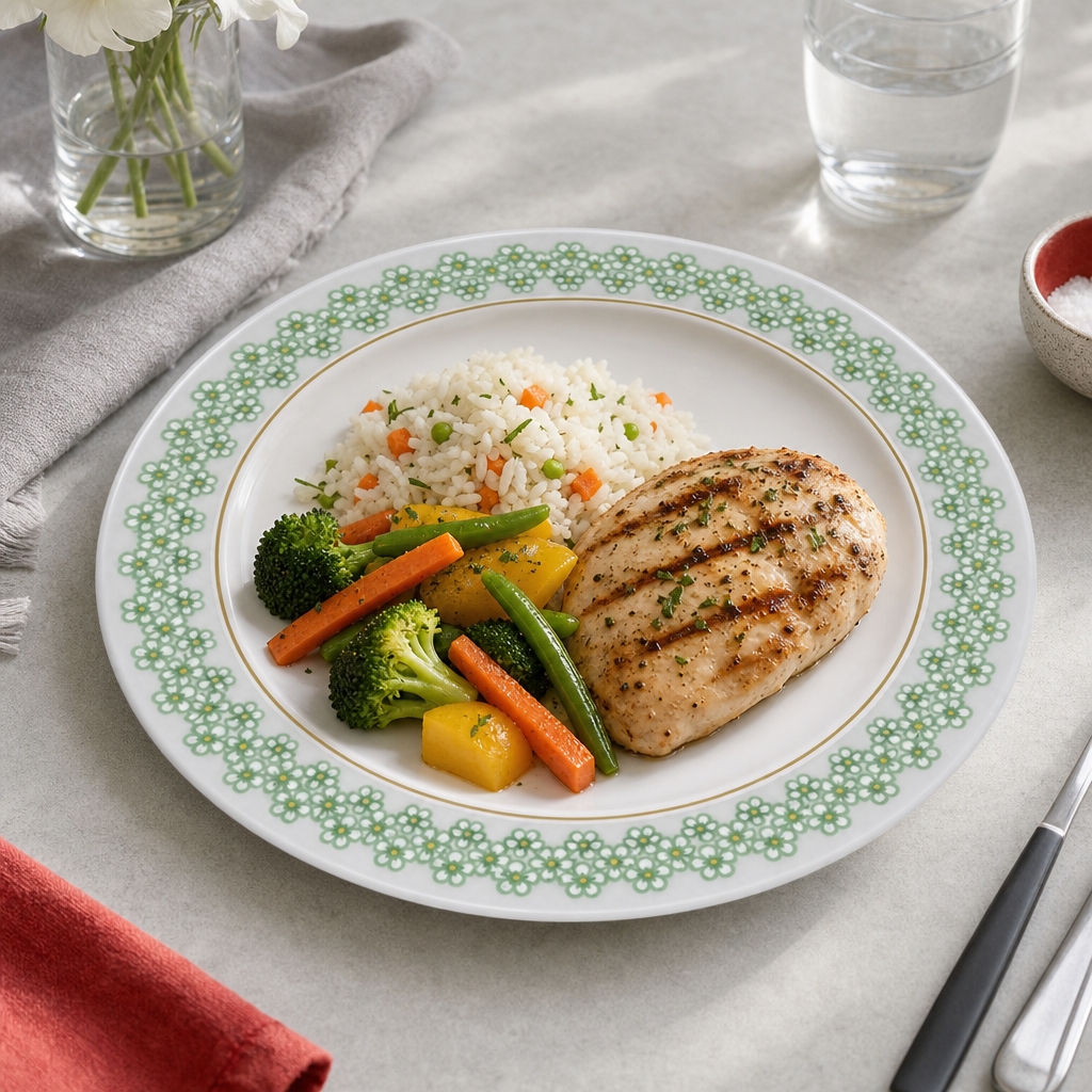120 Pieces Melamine Dinner Plate, 10 Inch, White with Green and Yellow Pattern, Round Tablewares for Everyday Serving