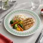 120 Pieces Melamine Dinner Plate, 10 Inch, White with Green and Yellow Pattern, Round Tablewares for Everyday Serving