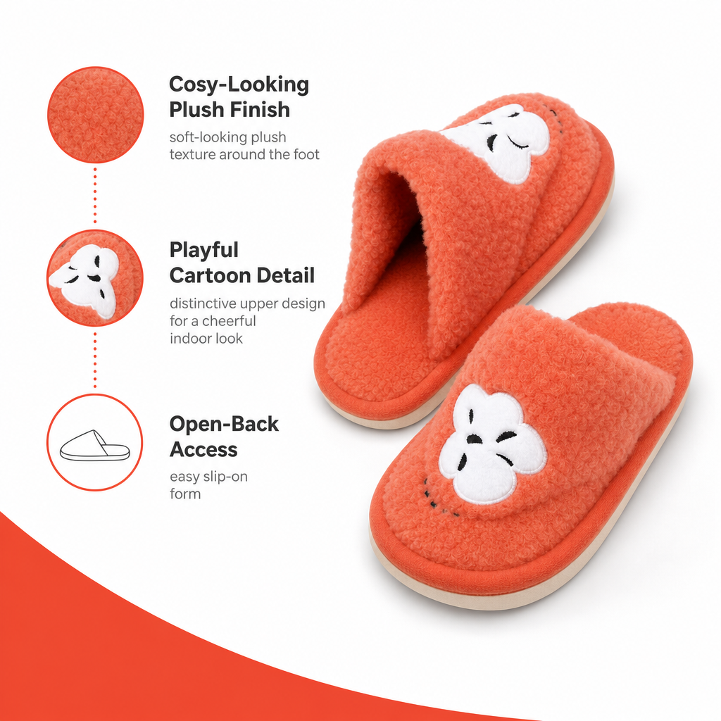 96 Pieces Adult Plush Bath Slippers with Cartoon Design, EU Size 38–45, Orange