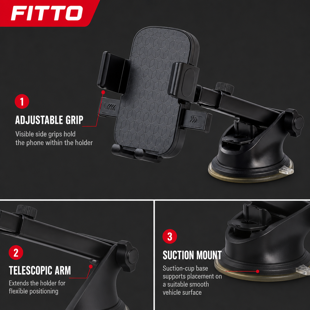 96 Pieces Car Phone Holder with Telescopic Suction Mount, Adjustable Grip Design for Vehicle Use