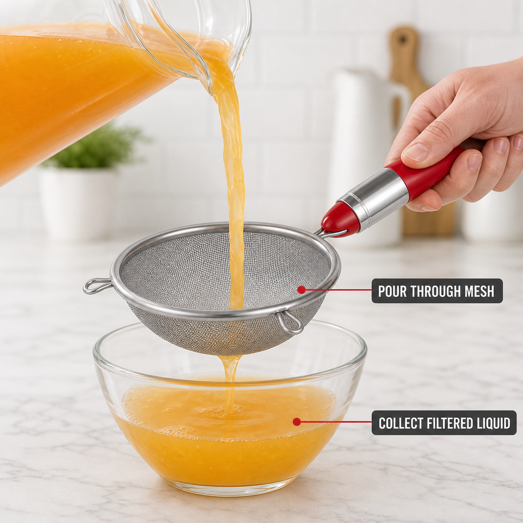 96 Pieces Stainless Steel Juice Strainer No. 4, Fine Mesh Kitchen Sieve with Red Handle, Single Piece