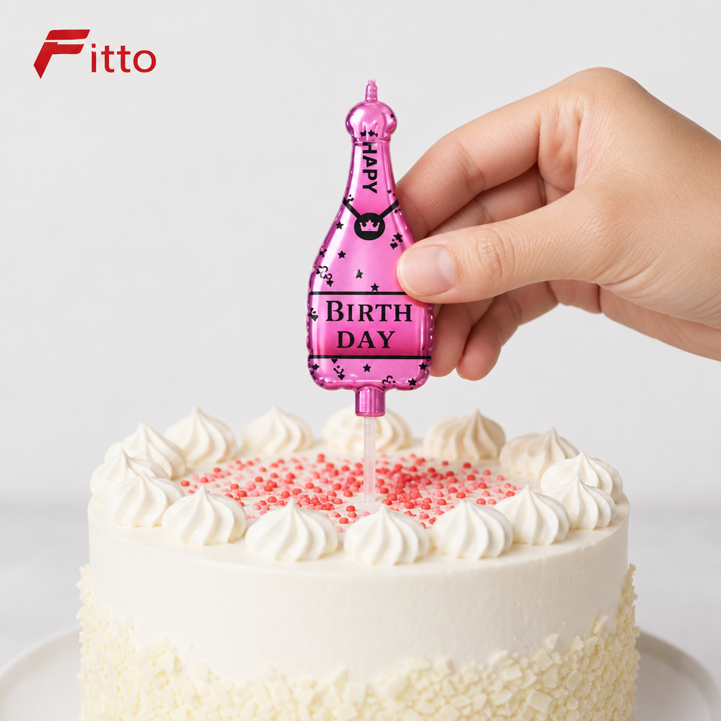 144 Pieces Pink Bottle Design Happy Birthday Cake Topper Candle, 1 Piece