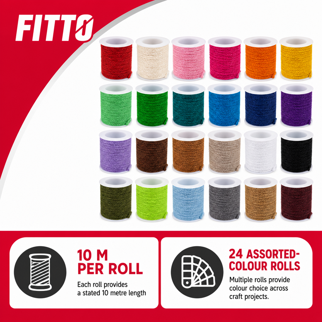 48 Pieces Jute Rope, Assorted Colours, 10 m per Roll, 24 Rolls for Crafting and Decorative Projects