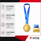 144 Pieces Award Medal with Blue Ribbon, Metallic Finish, Single Medal, 8 x 7 x 2 cm