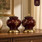 48 Pieces Decorative Ceramic Storage Jar Set, Maroon and Gold, 2 Pieces