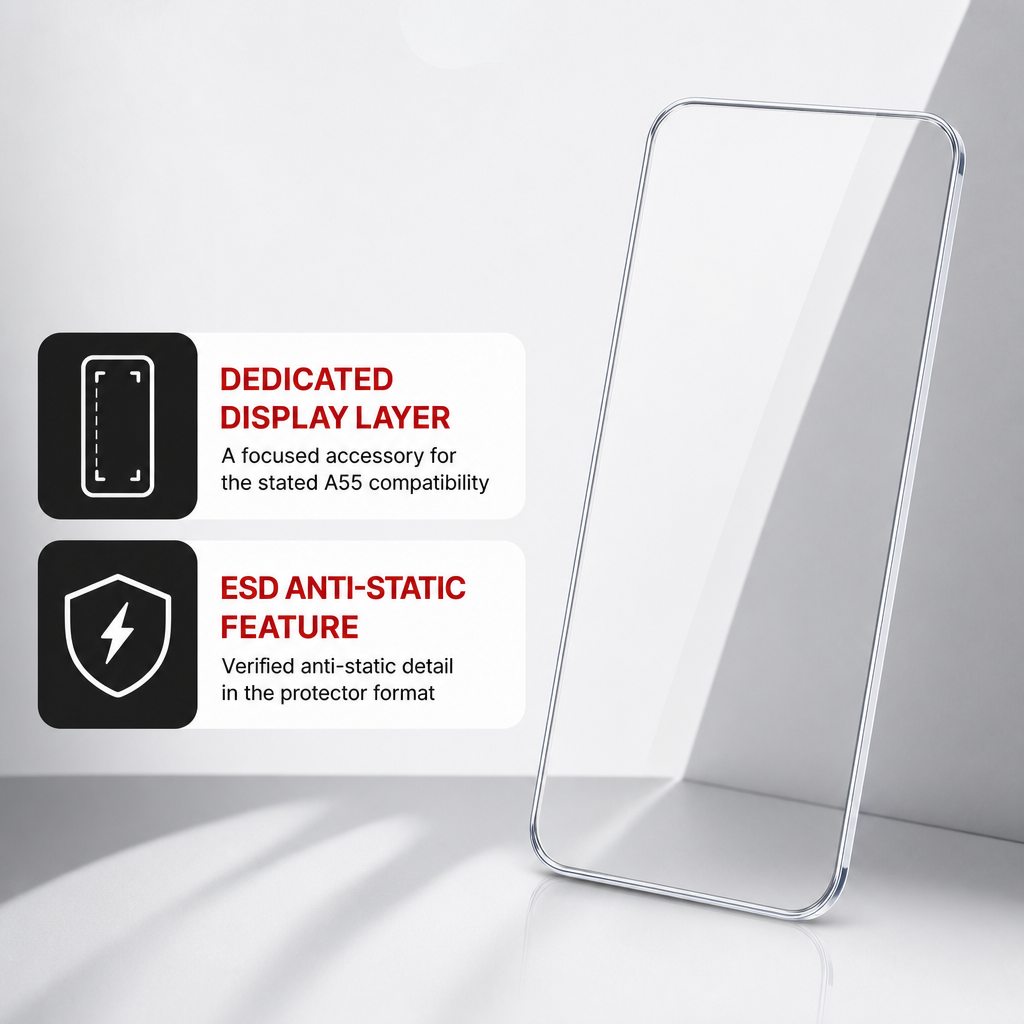 96 Pieces 5D Tempered Glass Screen Protectors for A55, ESD Anti-Static, 1 Pack
