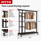 48 Pieces Clothes Drying Rack, Double-Deck Design with Parallel Bars and Side Frame, 150 × 52 × 154.5 cm