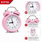 96 Pieces Pink Classic Twin-Bell Alarm Clocks with Large Numbers, Round Face, 19 x 15 x 8 cm