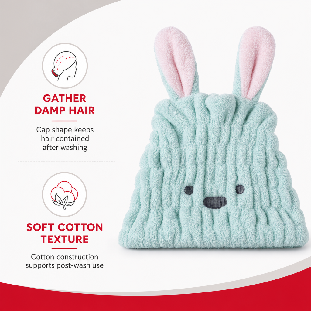 120 Pieces Hair Drying Caps, Cotton Cat Design, Assorted Colour, 1 Piece