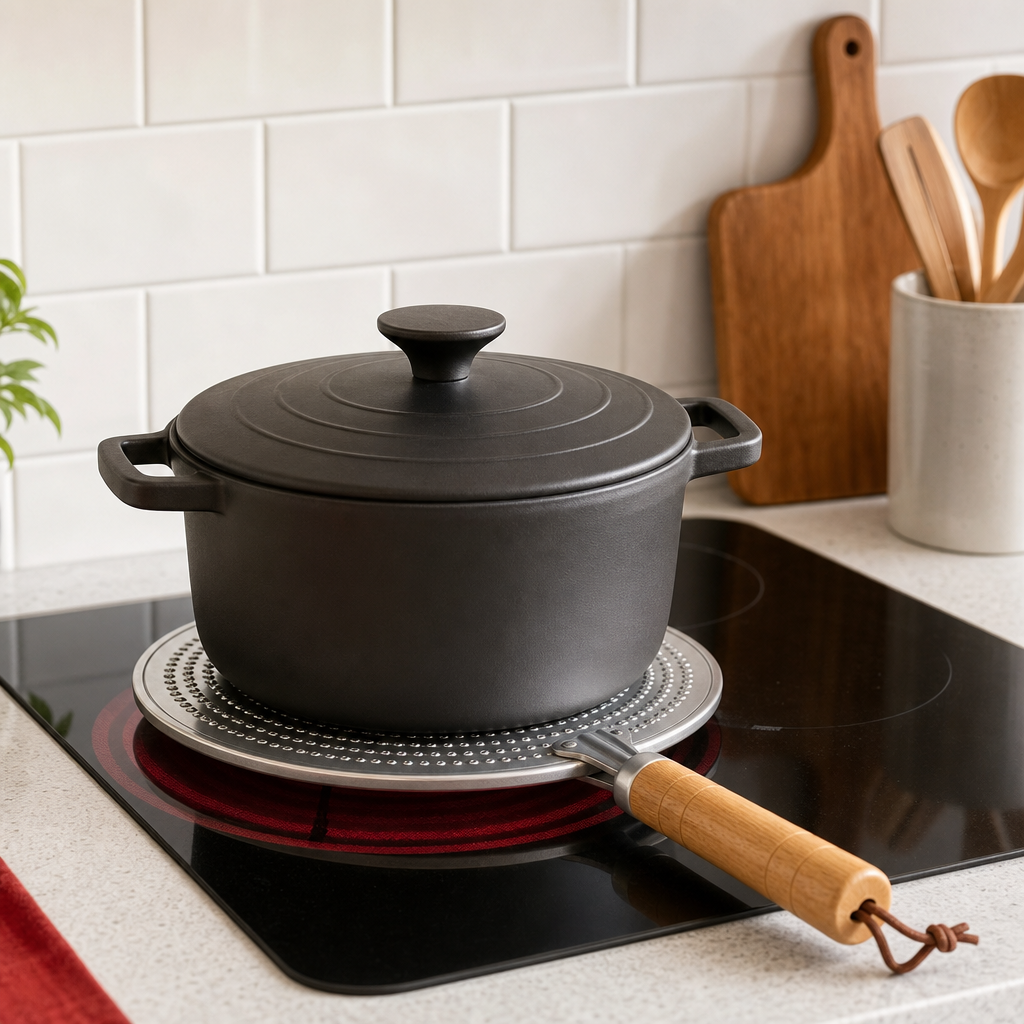 144 Pieces Metal Heat Diffuser Rings with Wooden Handle for Gas and Electric Hobs, Simmer Ring for Even Pan Support
