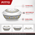 96 Pieces Melamine Lidded Serving Bowl, 10 Inch, White Floral Pattern