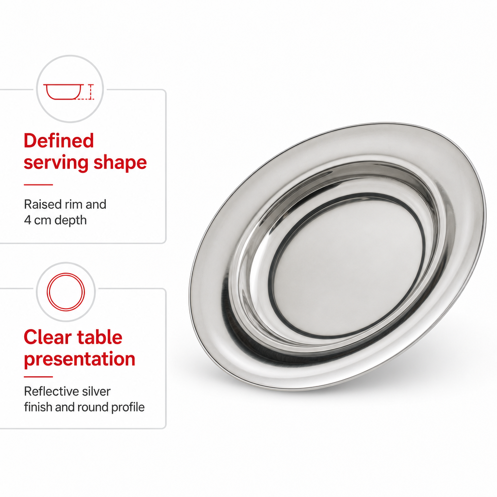 96 Pieces Stainless Steel Soup Plate, 22 cm, Silver Round Tablewares