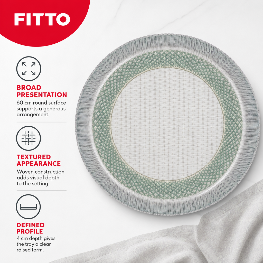 60 Pieces Round Woven Serving Trays, 60 cm, Soft Grey and Muted Green Design
