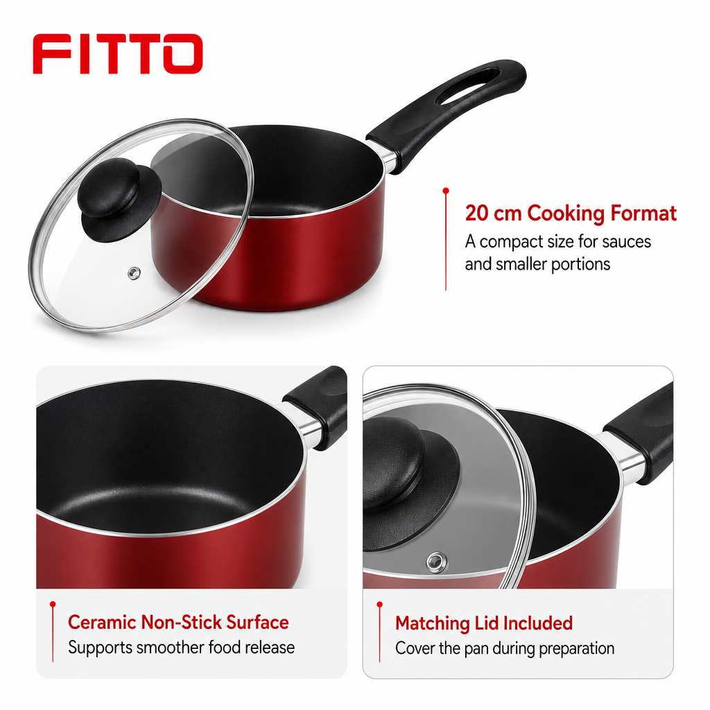 72 Pieces Sauce Pan With Lid, 20 cm Ceramic Non-Stick Cookwares