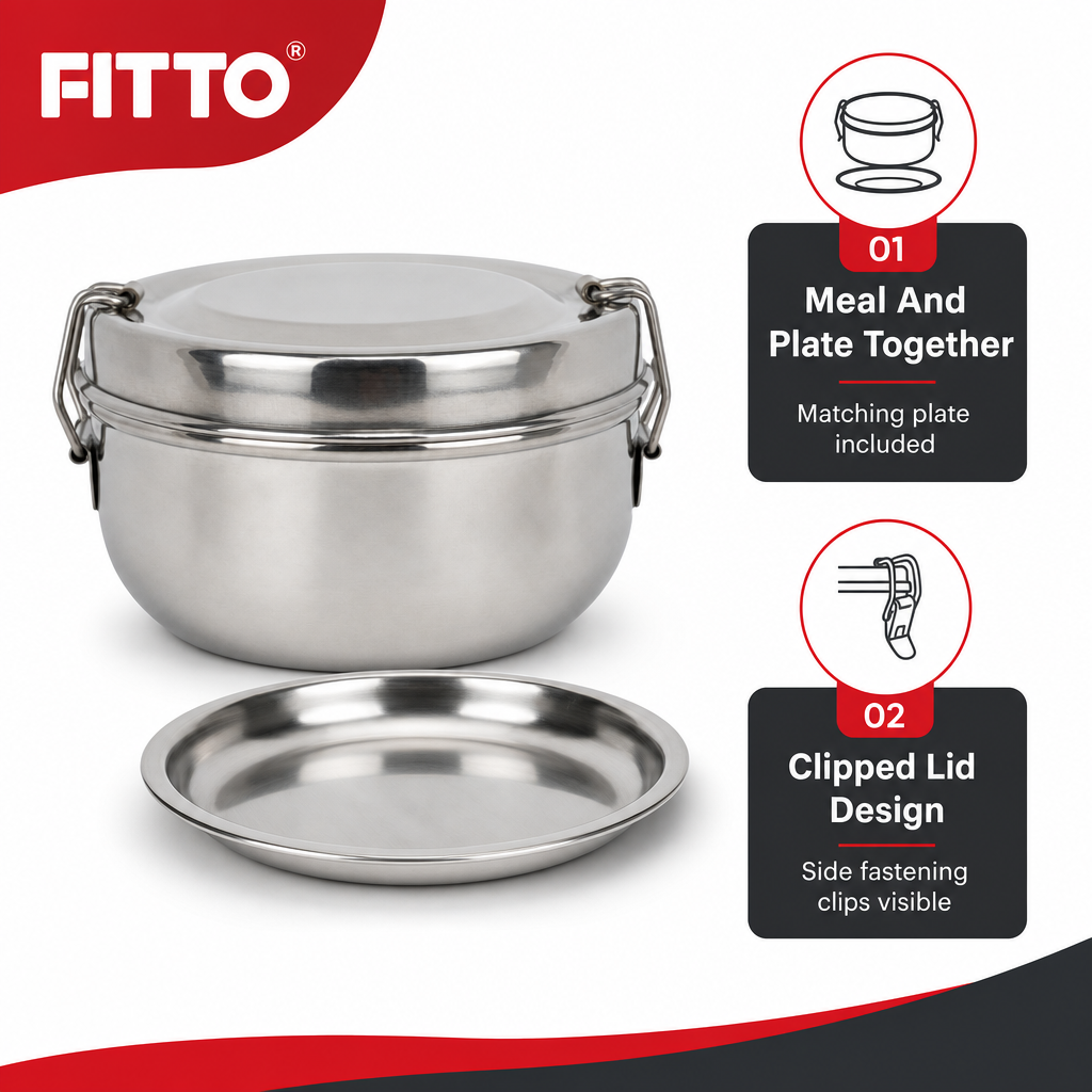 72 Pieces Stainless Steel Lunch Box With Plate, Round 12.7 cm Food Storage Containers