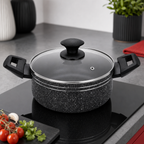 48 Pieces Pressed Aluminium Induction Casserole with Glass Lid, 28 x 12 cm, Black