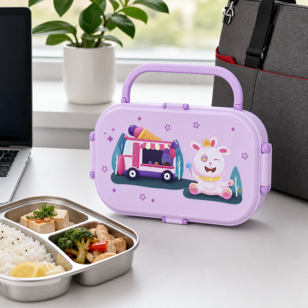 96 Pieces Purple Rectangular Lunch Box with Secure Lid and Handle, 1 Piece, 22 x 17 x 10 cm