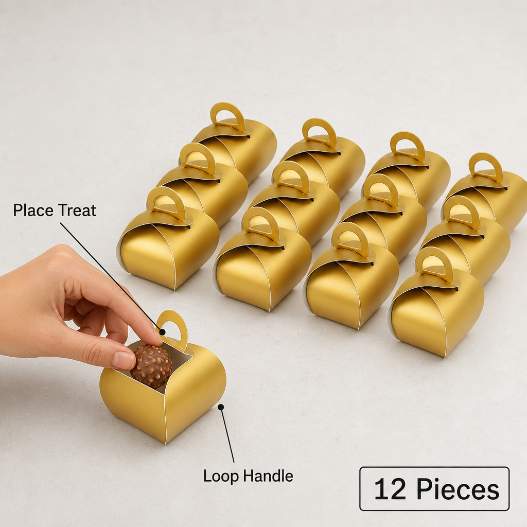 96 Pieces Gold Handle Candy Favor Boxes, 9.5 x 9.5 x 10 cm, 12 Pieces