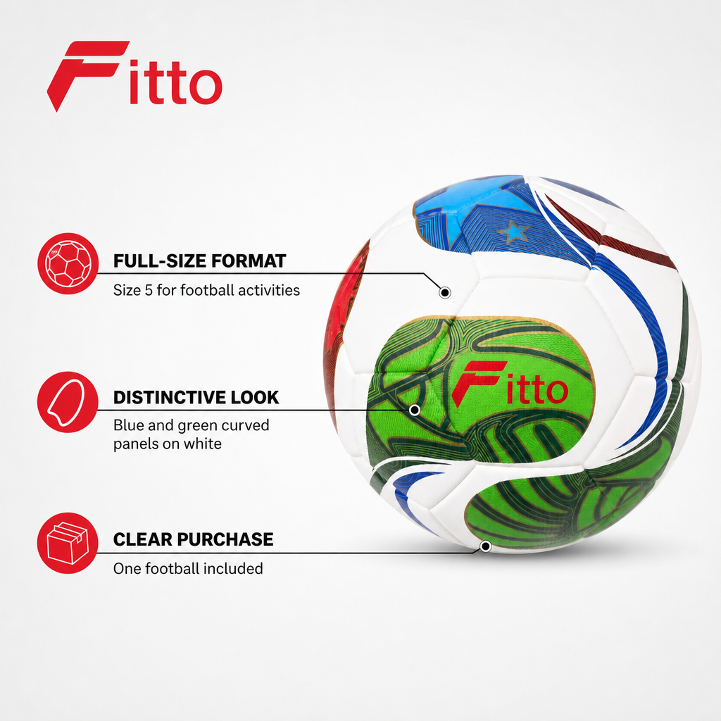60 Pieces Football Size 5, White with Blue and Green Curved Panel Design