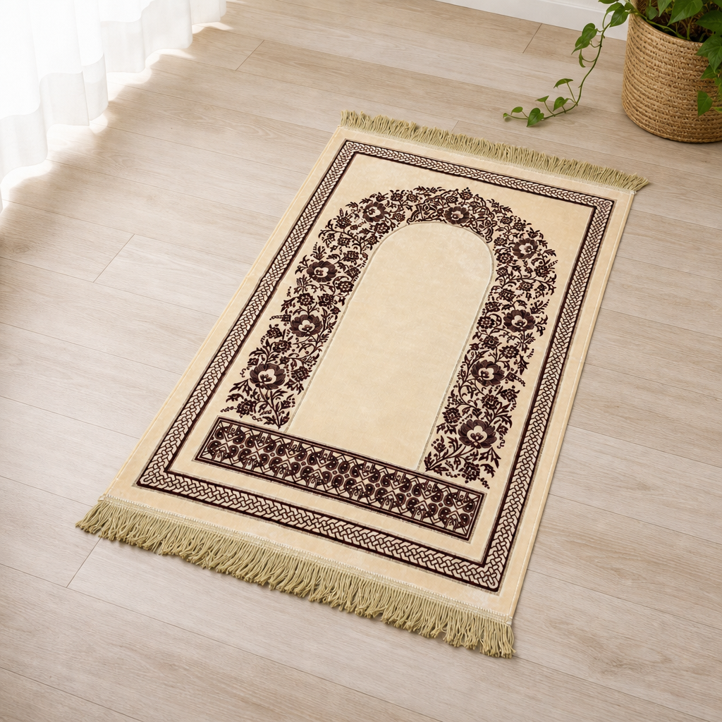 72 Pieces Prayer Mats, Turkish Style with Decorative Floral Border, Fringed Edge, Single Mat