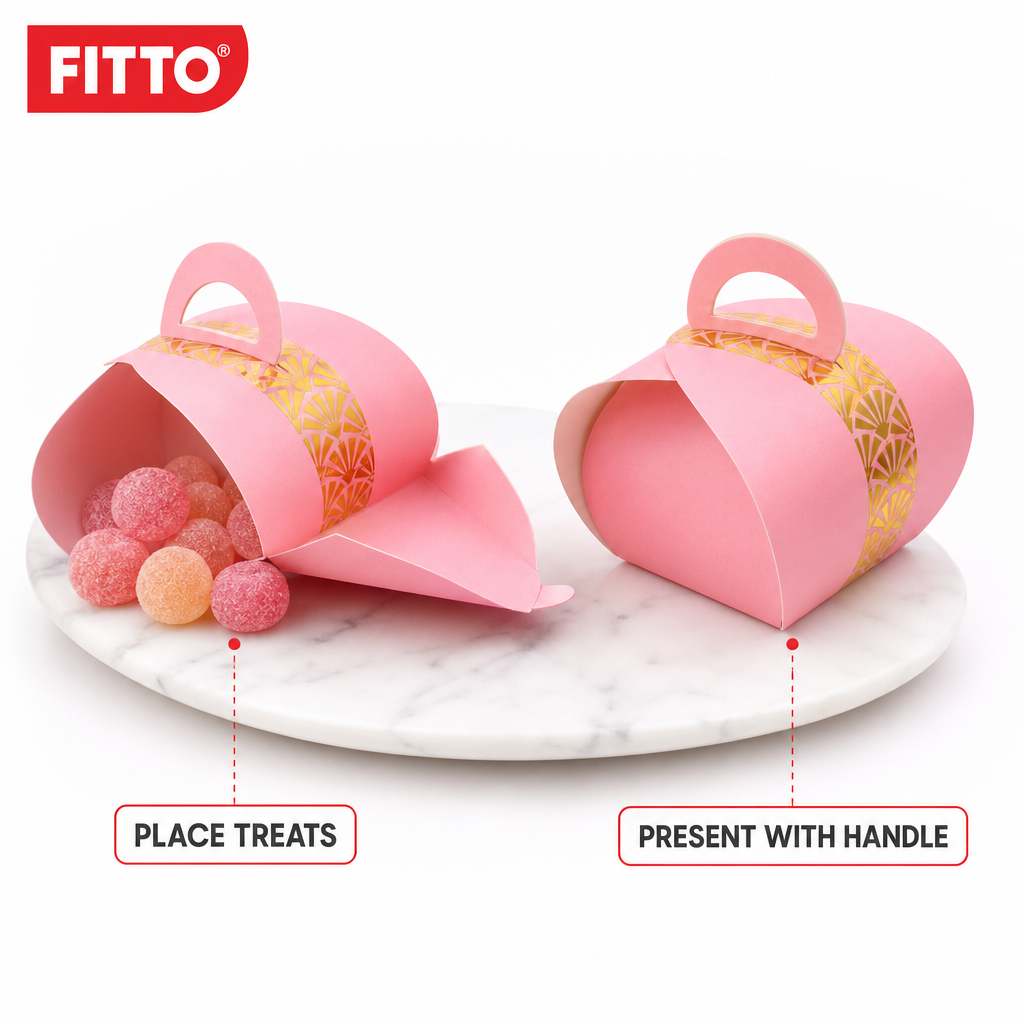 96 Pieces Candy Favor Boxes with Handle, Light Pink, 9.5 x 9.5 x 10 cm, 12 Pieces