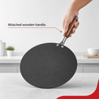 72 Pieces Non-Stick Tawa Pan with Wooden Handle, 14 Inch Round Black Griddle